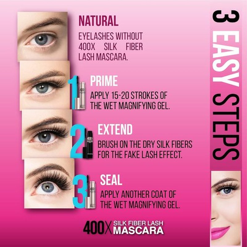 Skiennix 400X Pure Silk Fiber Lash Mascara - Ultra Black Volume & Length, Waterproof & Hypoallergenic