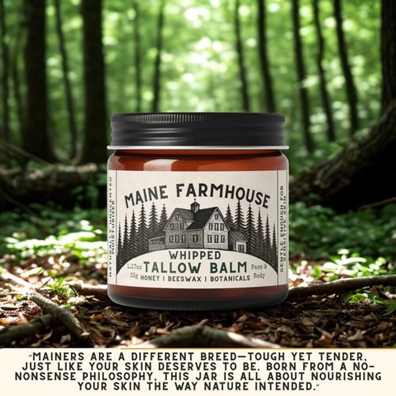 Maine Farmhouse Whipped Beef Tallow for Skin | Unscented Body Butter | Natural Face and Body Moisturizer | Honey, Beeswax and Botanicals | 2 fl oz