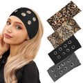 4 Pack Y2K Punk Hollow Metal Headbands - Wide Hairband with Grommet Eyelet Design, Leopard Print Elastic Bands - Retro Fashion Accessories for Girls, Women, Festival, Street & Daily Wear(A)