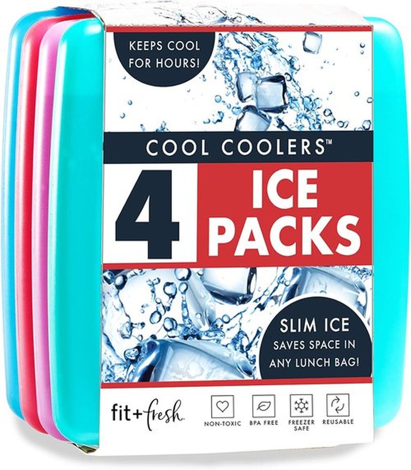 Fit & Fresh Cool Coolers - 4 Pack Slim Ice Packs | Quick Freeze, Space-Saving Design for Lunch Boxes