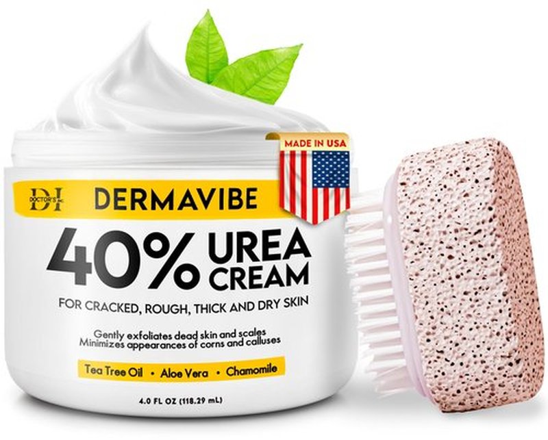 DOCTOR'S INC. Premium 40% Urea Cream for Feet - Made in USA - Maximum Strength with Pumice Stone & Brush | Tested by Doctors | Intense Moisturizer & Corn, Callus and Dead Skin Remover, Dermavibe
