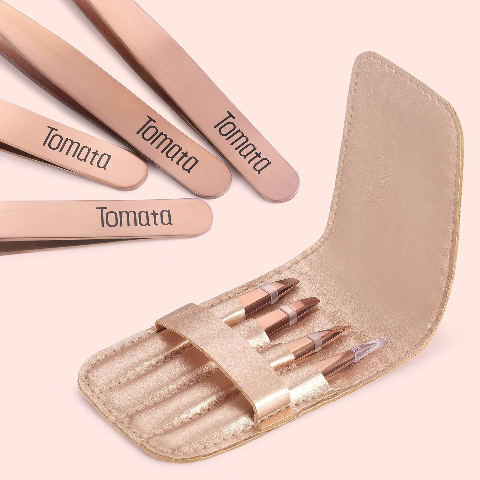 TomataTweezers for Eyebrows, Slant Tip and Pointed Eyebrow Tweezer Set Great Precision for Eyebrows Facial Hair, Ingrown Hair, Splinter, Blackhead and Tick Remover (4-piece)