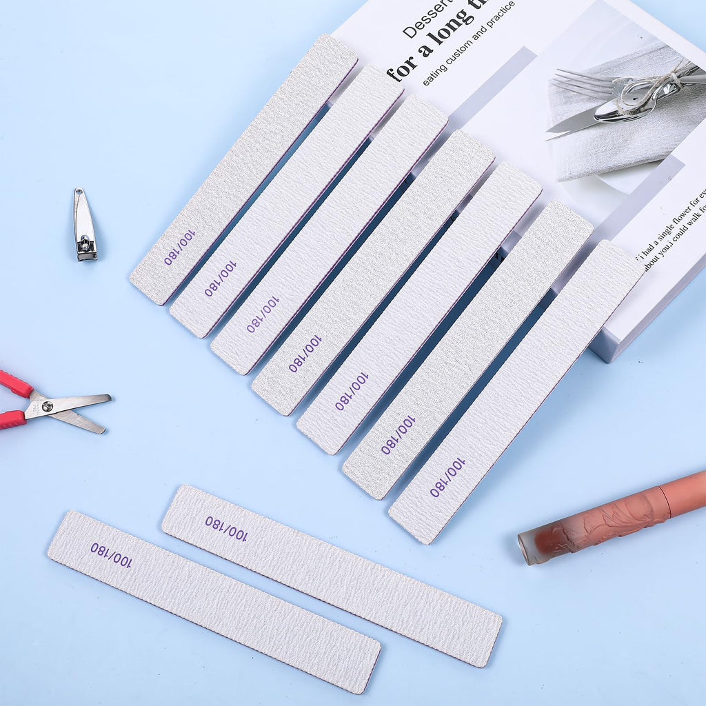 YUXIANLB 100 Pcs 100/180 Grit Nail Files Professional Reusable Emery Board for Nails, Double Sides Washable Nail File Manicure Tools for Natural Nails Extension Gel and Acrylic Nail Tools Home Use