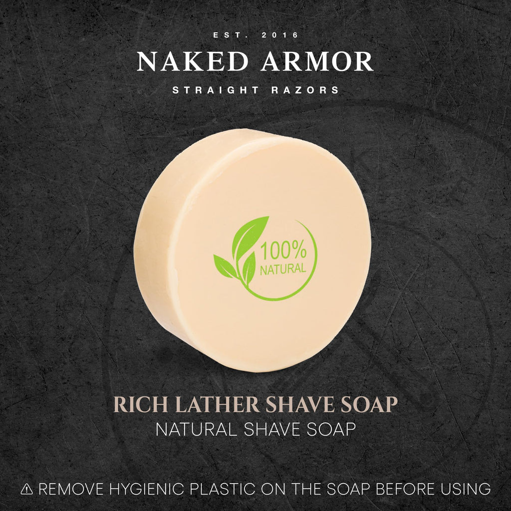 Naked Armor 3-Pack Natural Shave Soap Pucks - Wet Shaving Soap for Sensitive Skin - Organic Ingredients with Shea Butter & Eucalyptus - Premium Shaving Mug & Bowl Refill