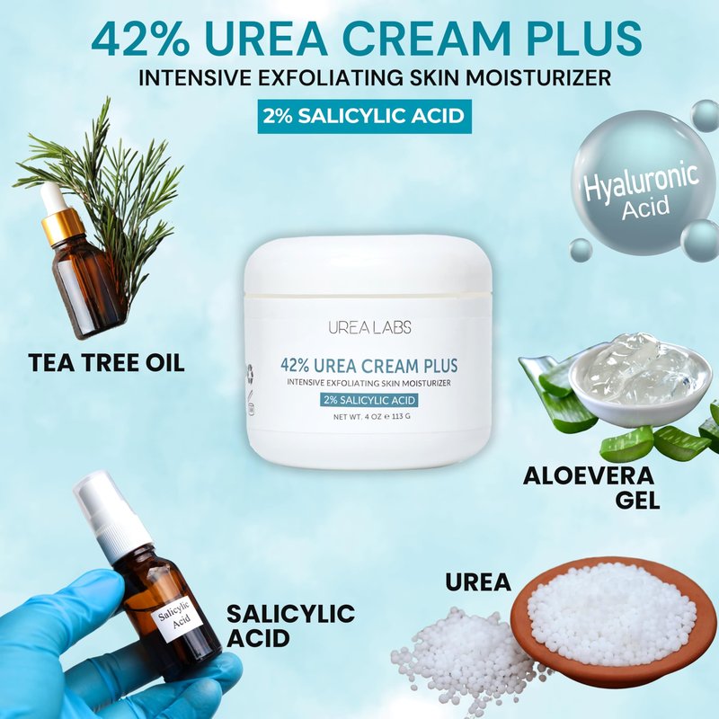 UREA LABS 42% Urea Cream with 2% Salicylic Acid for Dry Feet, Cracked Heels, Calluses and Rough Skin Powerful Exfoliating Foot Repair Moisturizer for Soft Smooth Skin Made in USA
