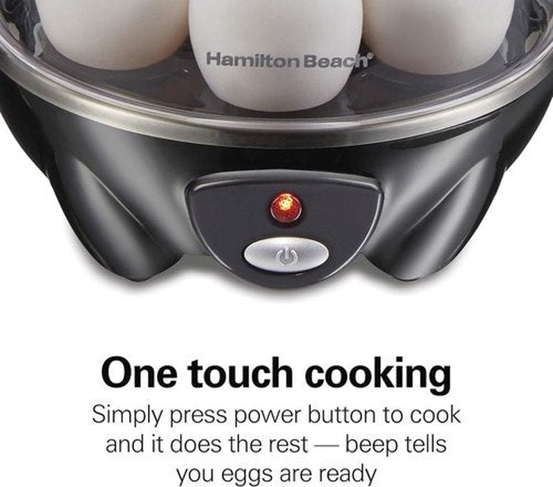Hamilton Beach 3-in-1 Electric Egg Cooker - Hard Boiled, Poached & Omelet Maker, Holds 7 Eggs, Black