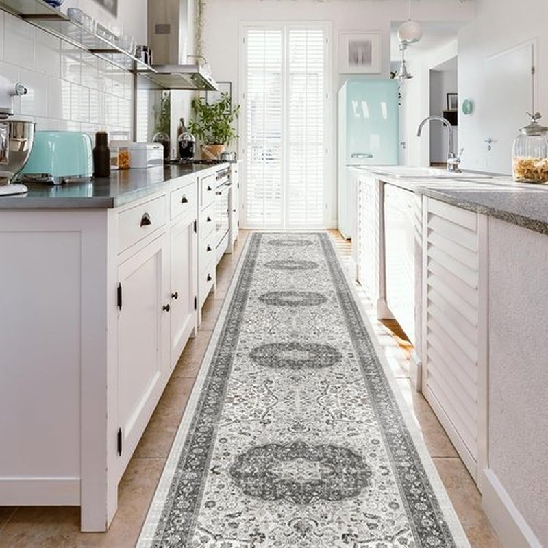Hallway Washable Runner Rug - Vintage Soft Non-Slip Indoor Carpet | 2'6'' x 14', Grey