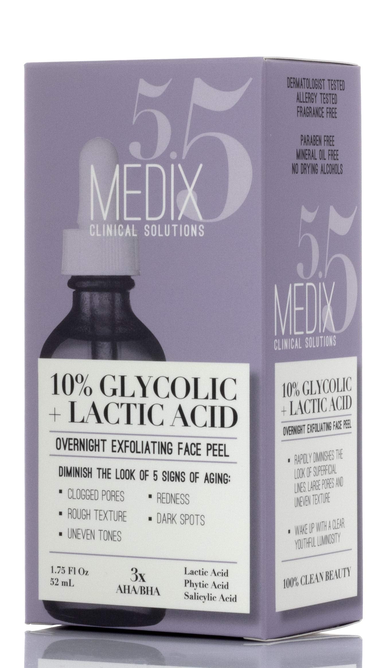 Medix 5.5 10% Glycolic Acid Face Peel Exfoliating Serum with Lactic Acid + Salicylic Acid, Gentle Skin Care Exfoliate Facial Peel Treatment Targets Fine Lines, Wrinkles, Large Pores |1.75 FL Oz