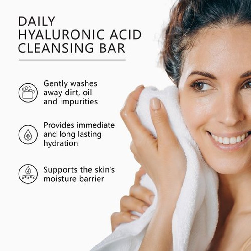 Asterwood Hyaluronic Acid Cleansing Face Soap - Collagen Boosting, Hydrating, Plumping, Soothing - Fragrance-Free - Suitable for Sensitive Skin - 3.5 Oz