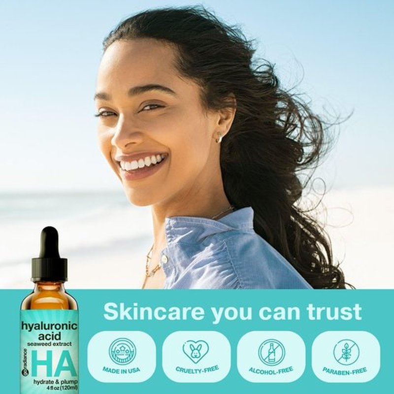 Double Size (4OZ) Hyaluronic Acid Serum for Face 3.5%, Hyaluronic Acid Moisturizer, Hydrating Serum for Face, Moisturizing Hyaluronic Acid Serum with Seaweed and Chamomile, Glow Face Serum for Women