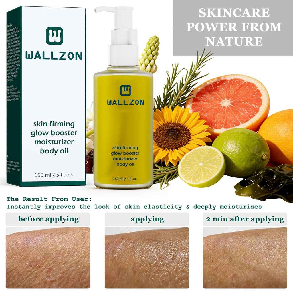 WALLZON Firming & Moisturizing Body Oil for Women with Seaweed Extract, 5 oz After Shower Skincare Oil, Non-Greasy, Lightweight, Fast-Absorbing, Improves Skin Elasticity, Citrus Scent