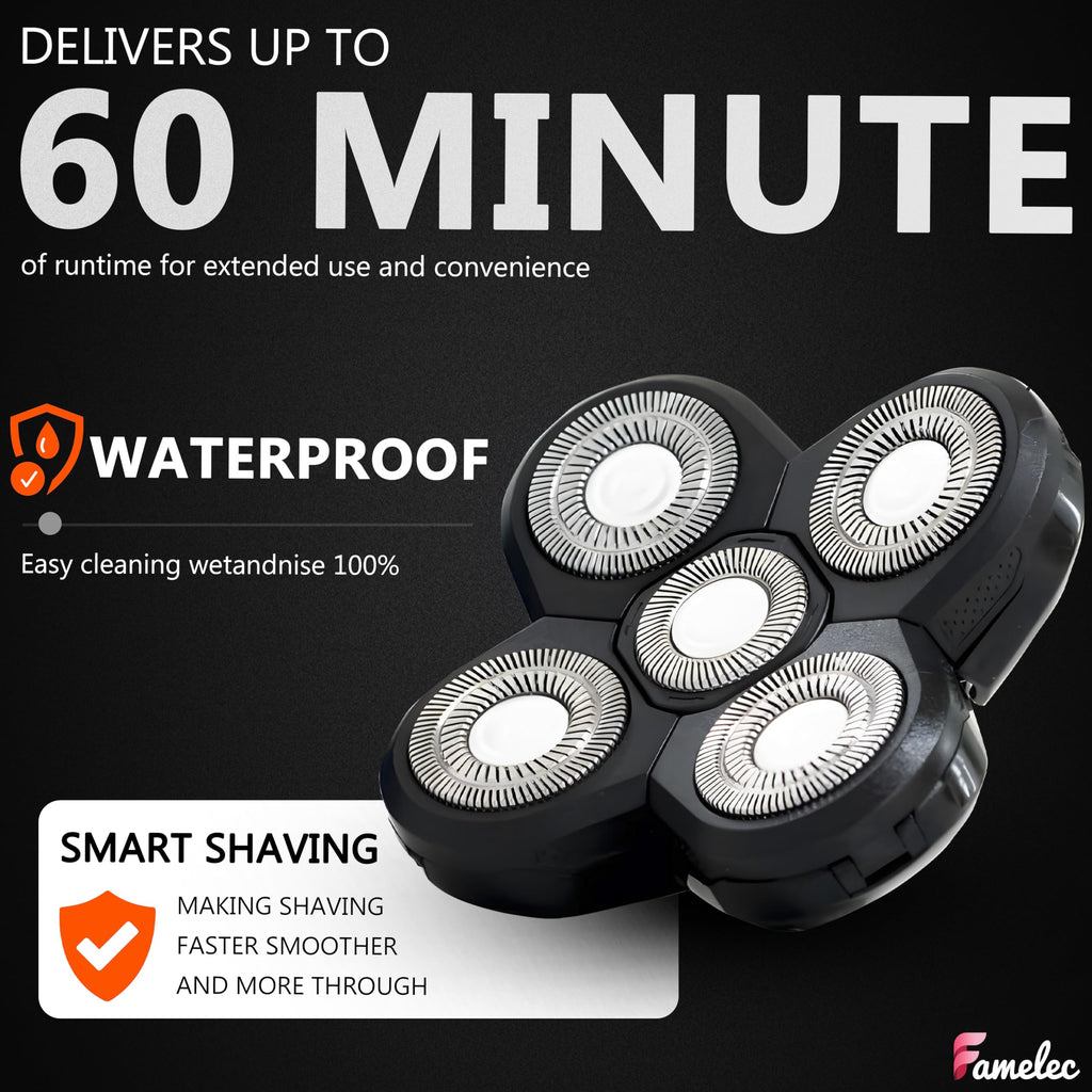 FAMELEC Upgraded Shaver Replacement Blades for Fre* Bi*d Replacement Blades, 5-Blade Rotary Electric Razor Head Shavers for Bald Men, Head Shaver Kit for Freedom, 2 Pack