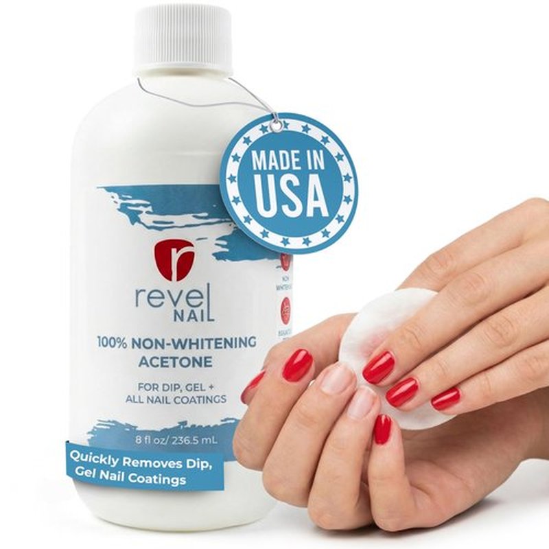 Revel Nail Pure 100% Acetone Remover, Non-Whitening Formula for Nail Polish, Gel Polish, Dip Powder and Acrylic Soak Off, Made in USA