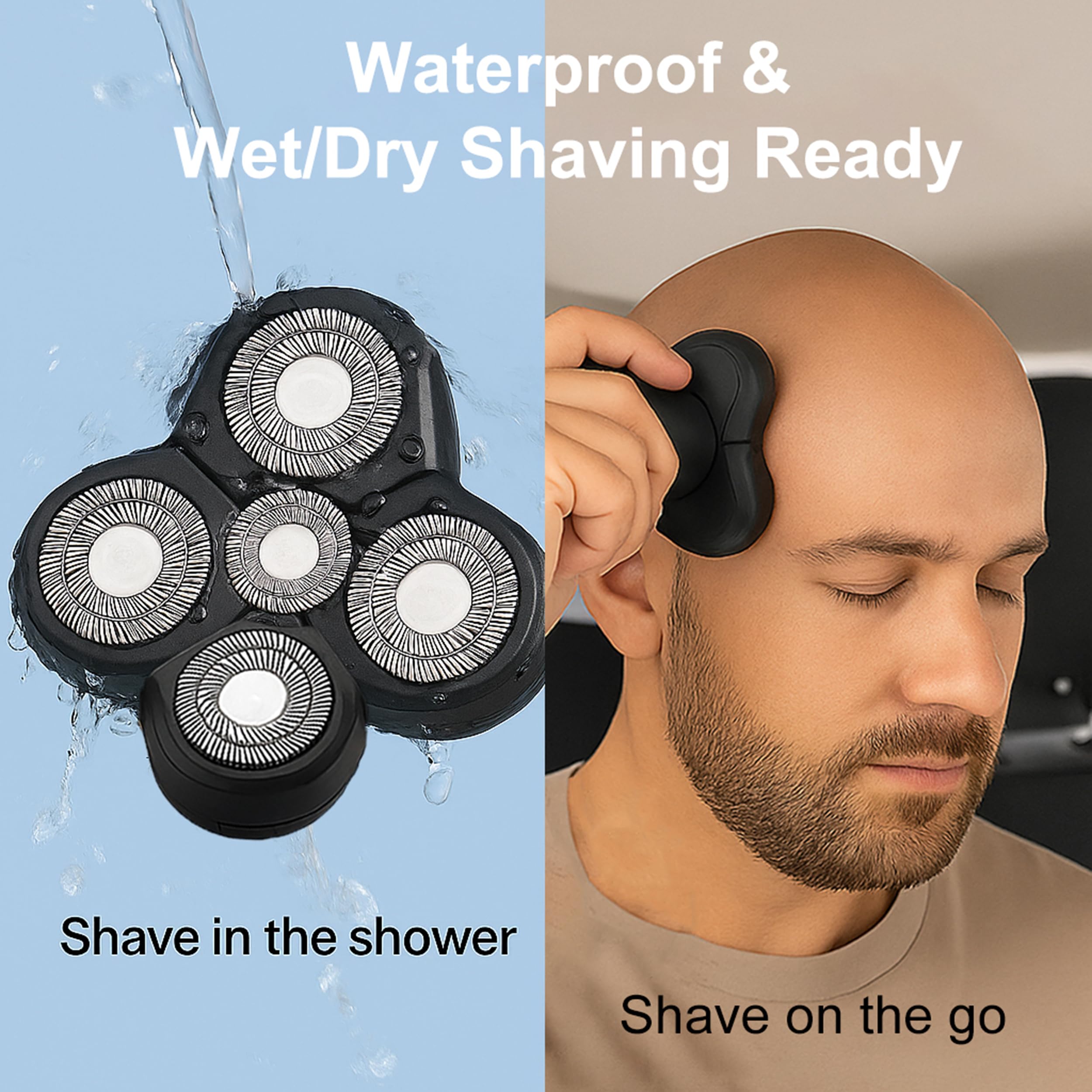 5-Head Replacement Blades for Men's Electric Head Shavers, Universal Snap-on Rotary Razor Refills, Professional Bald Head Grooming Blade with Cleaning Brush, Waterproof & Floating Design (1 Pack)
