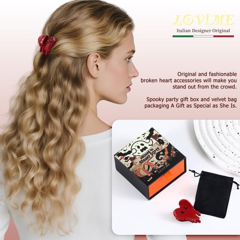 Red Bloody Heart Small Hair Claw Clips for Women Girls - Italian Gothic Hair Accessories for Women Girls Fun Acetate Mini Hair Clips for Thin & Thick Hair Pharmacy Nurse Gift Box