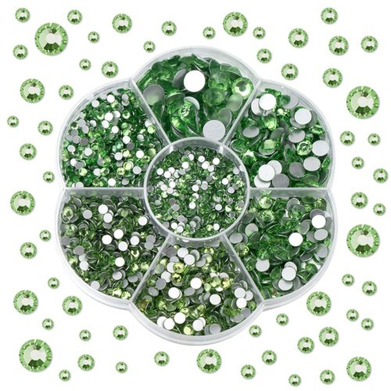 MUZOXEN Glass Rhinestones for Nails Art, 5100Pcs 7 Mixed Sizes Flat Back Rhinestones for Crafts, Flatback Round Crystal Gems for DIY Nail Makeup Jewelry Craftsartistic Creation - Light Green