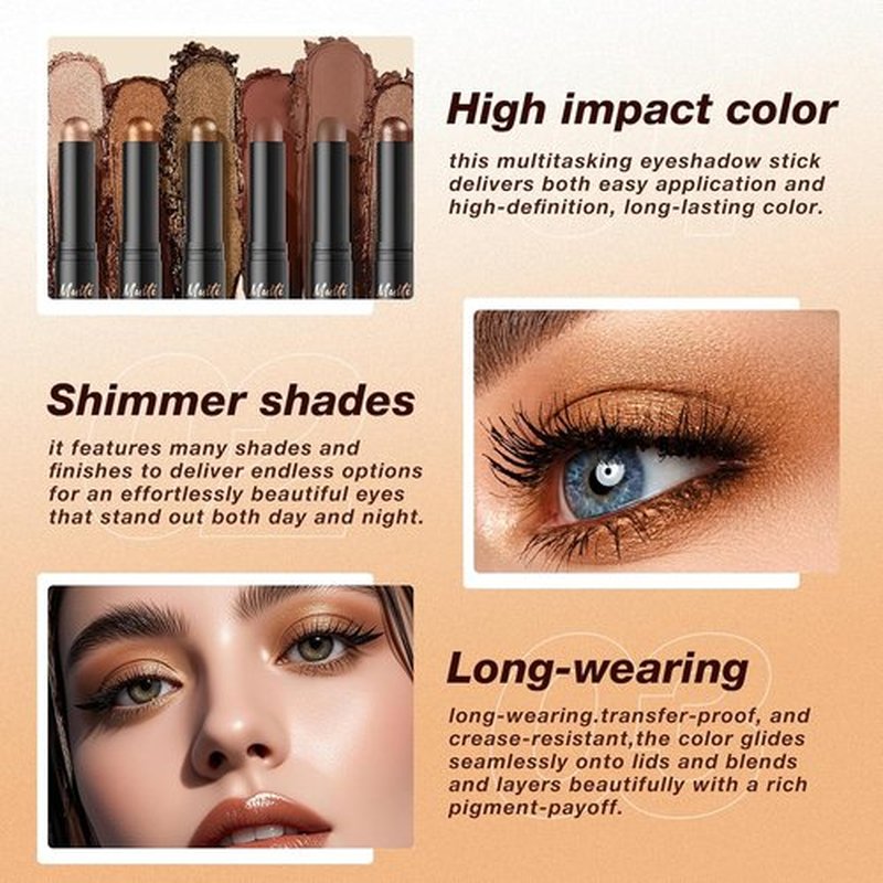 LANGMANNI Dual-Ended Cream Eyeshadow Stick Set - Silky Smooth, Waterproof, All-Day Matte & Shimmer Wear, 4 Colors