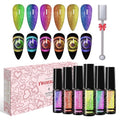 TWOEIGHT Cat Eye Gel Nail Polish, Magnetic 9D Cat Eye Gel Polish Set, 8ml*6 with 1Magnets, Classic Colors Chameleon Magic Galaxy Effect Soak off Nail Art - Sparkle Stunning Gel Polish Gift for Women
