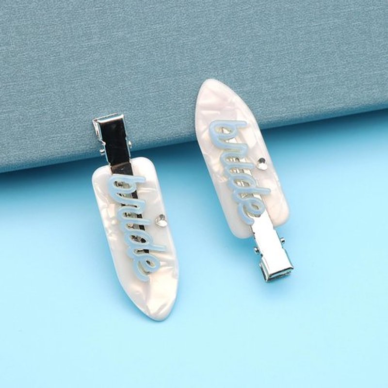 4PCS Bride Hair Clips, Blue White Bridal Creaseless Hair Clips, Diamond Bridal Hair Accessories, Bride Gifts Suitable for Bachelorette Party Accessories Wedding Bridal Shower Engagement (White)