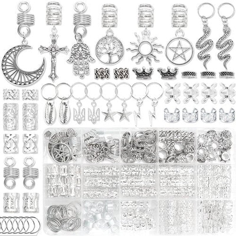 NAISKA Vikings Hair Jewelry for Braids, 186Pcs Norse Runes Tube Beads Cross Snake Loc Dreadlock Accessories, Non-Piercing Ear Cuffs Locs Jewelry for Women and Men