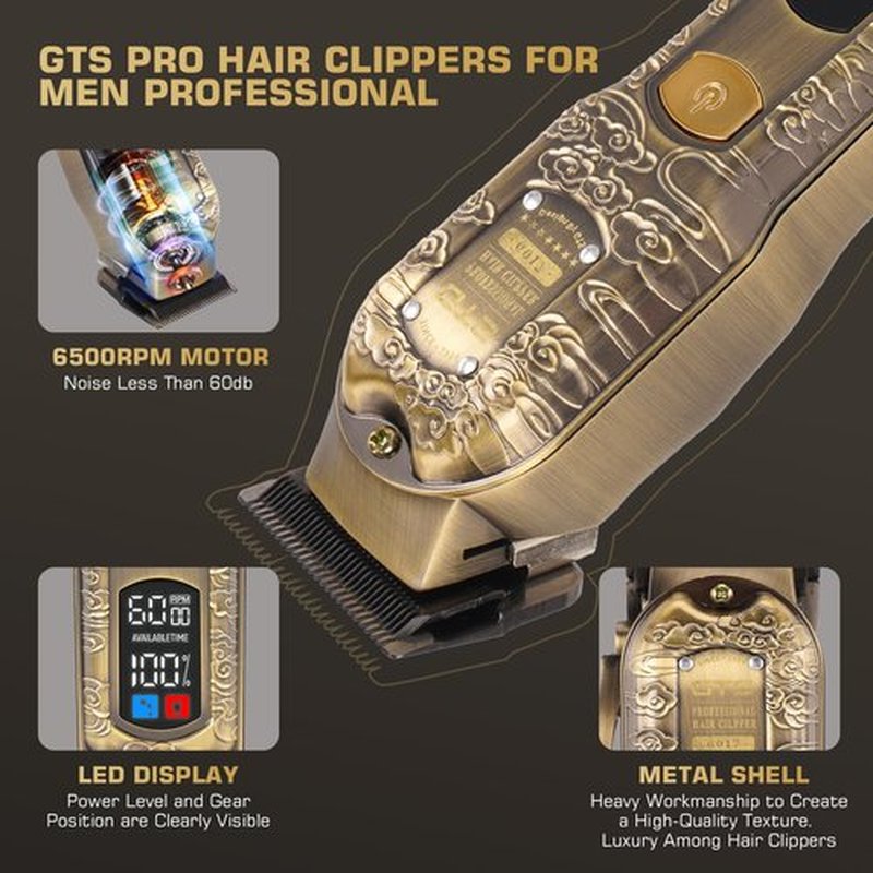 GTSPROProfessional Hair Clippers & Beard Trimmer Set for Men – Cordless Barber Clippers with LCD Display, Precision Trimmer & Travel Case – Gifts for Men Husband Father