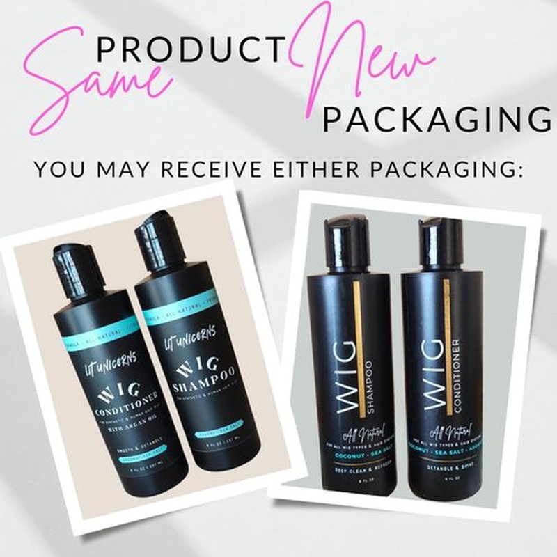 LIT UNICORNS Natural Anti-Static Wig Shampoo & Conditioner Set | for Synthetic and Human Hair Wigs | Clean, Protect, Detangle and Soften any hair system | Extend the Life of Your Wig | Paraben Free