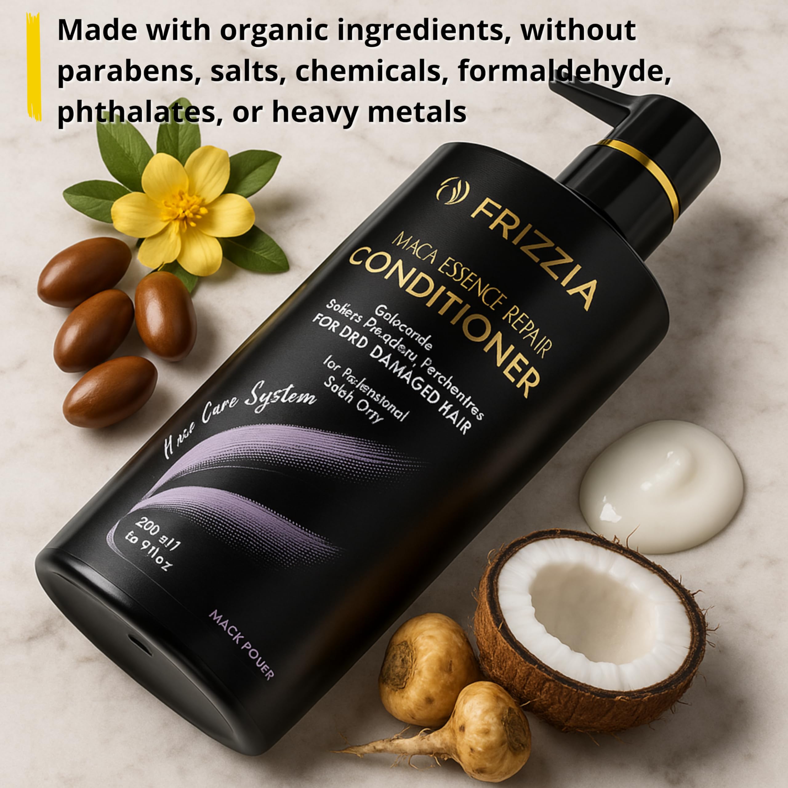 Frizzia PROFESSIONAL Conditioner with Maca, Argan and Vegetable Collagen | Repairs and Strengthens Damaged Hair | Opens Cuticles, Softens and Nourishes All Hair Types | 500ml