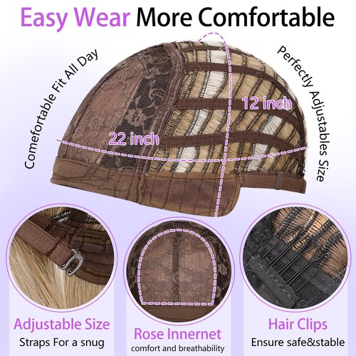 AISI HAIR 【Beginner Friendly Wigs】 Ombre Blonde Wig with Bangs for Women, Middle Length NaturalLayered Straight Wig for Daily Party