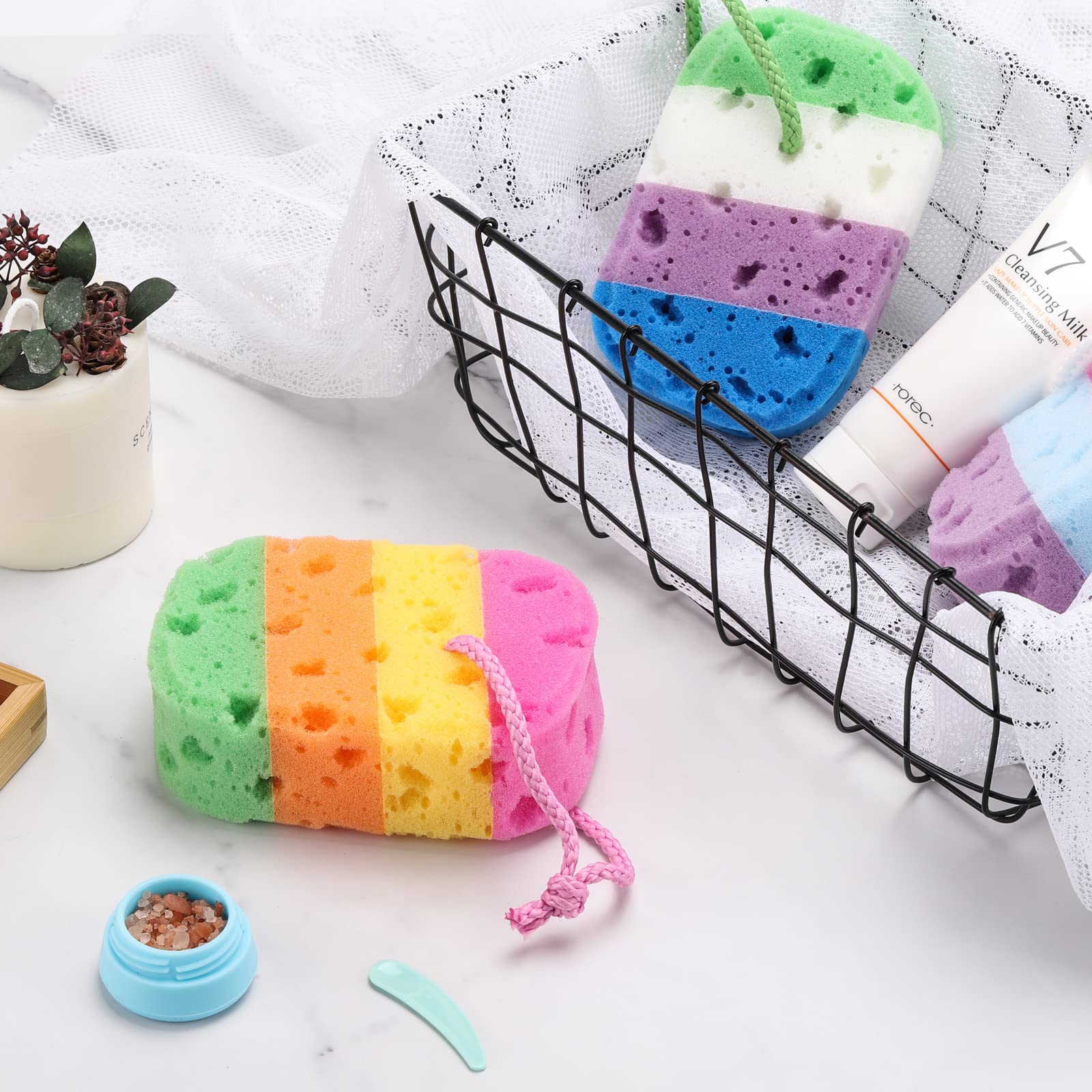 BTYMS 3 Pieces Exfoliating Bath Sponge Body Sponges Shower Loofah Soft Bathing Pouf Foam Lufa Body Scrubber