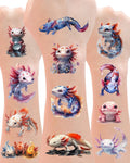 YanZonic 156Pcs Axolotl Temporary Tattoos - Cute Axolotl Tattoos Stickers for Axolotl Birthday Party Decorations Supplies, 20 Sheets