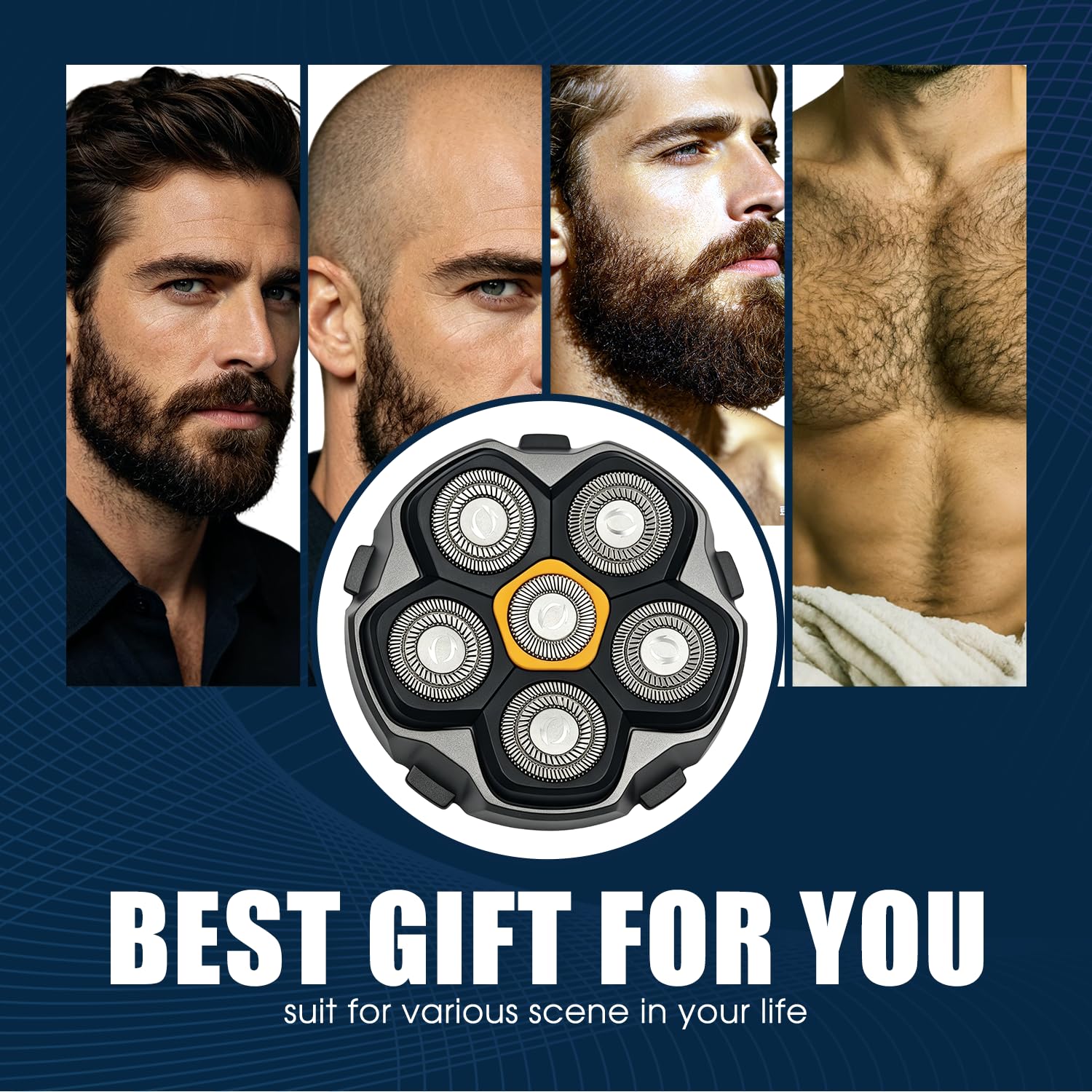 Magnetic 6-Blade Replacement Heads for Electric Shavers, Compatible with Most 6D Rotary Shavers, Precision Self-Sharpening Blades, Easy Install, Hypoallergenic, Waterproof,(4 Packs)