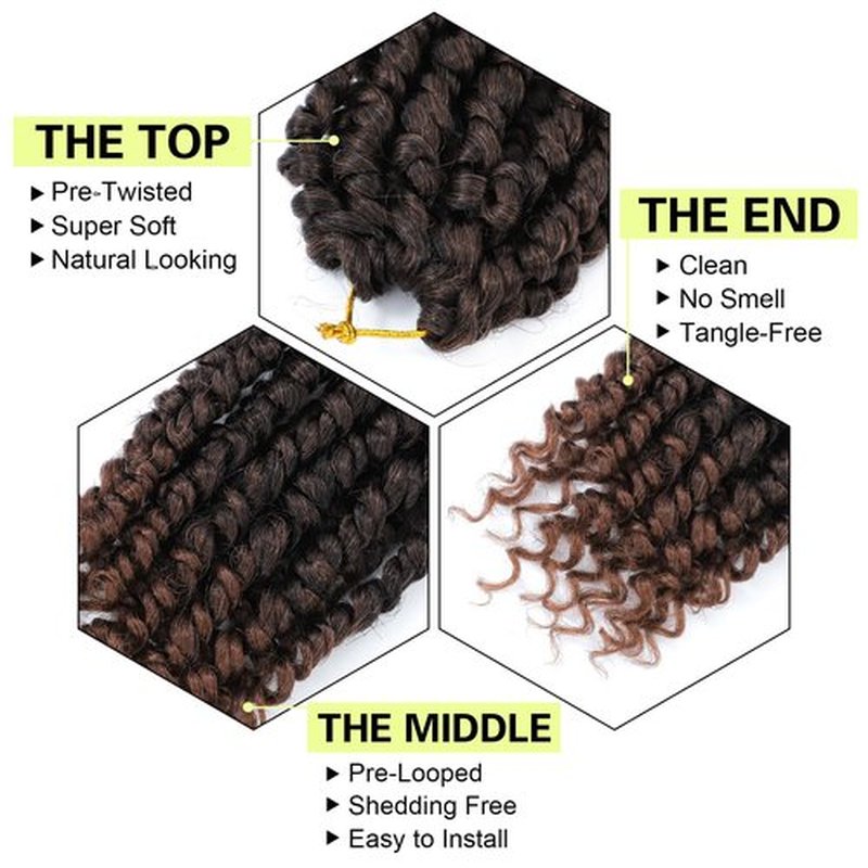 Passion Twist Crochet Hair 6Inch Passion Twist Hair 8 Packs Pre-Twisted Passion Twist Crochet Hair for Black Women Soft Passion Twist Curly Crochet Hair 6"(Pack of 8) T30