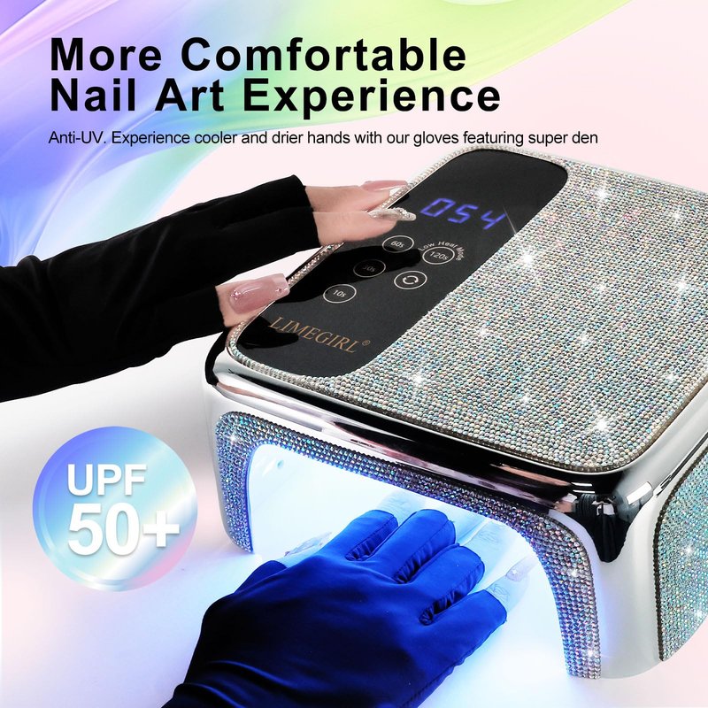 UV LED Nail Lamp Cordless, Professional UV Light for Gel Nail Polish, Fast Curing Lamp Nail Dryer with 4 Timers & LCD Touch Display, for Salon-Grade Gel Nails - Sparkling Diamond UV Nail Lamp (White)