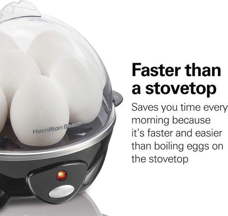 Hamilton Beach 3-in-1 Electric Egg Cooker - Hard Boiled, Poached & Omelet Maker, Holds 7 Eggs, Black