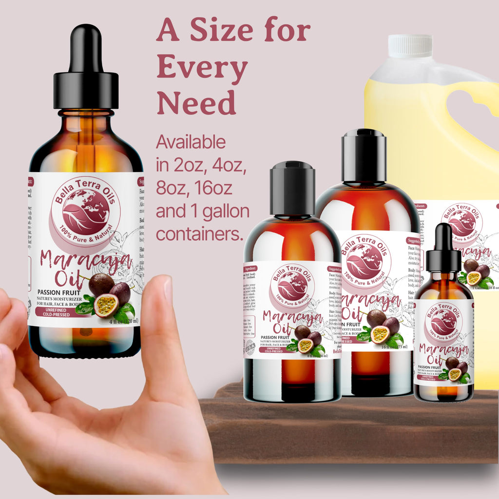 Bella Terra Oils - Maracuja (Passion Fruit) Oil 8 oz - A Symphony of B-Vitamins & Antioxidants, Immerse in the Luxury of Silky, Soft Skin