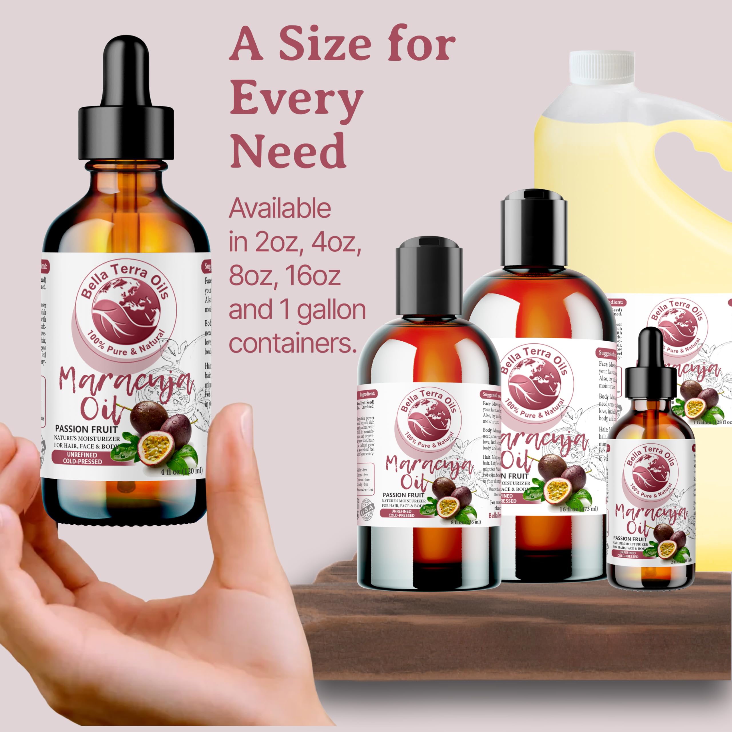 Bella Terra Oils - Maracuja (Passion Fruit) Oil 8 oz - A Symphony of B-Vitamins & Antioxidants, Immerse in the Luxury of Silky, Soft Skin