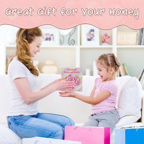 144pcs Press on Nails for Kids,6 Pack Lovely Kids Press on Nails for Girls 8-12 Years,Pre-glue Fake Nails for Children,Artificial Full Cover Short Acrylic False Nail Tips Art Kits Gifts for Girls