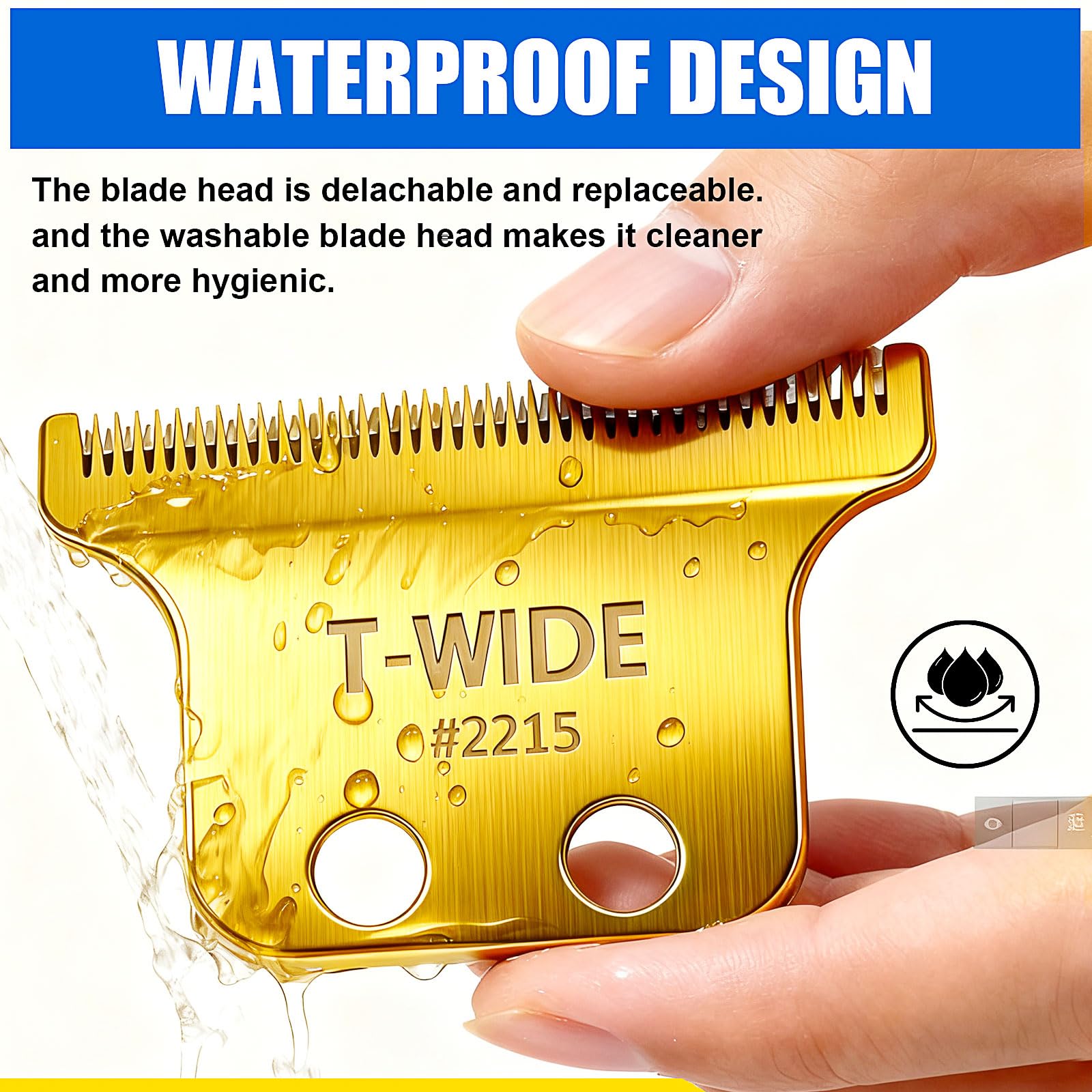 2PCS 2215 Replacement T Wide Blades Compatible with Wahl 5 Star Detailer Li Trimmer(8081) and (8171) - Adjustable Stainless-steel Zero-Gap Trimmer Blade (2PCS-Gold)