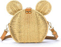 Skiennix Round Rattan Straw Bag - Handmade Wicker Purse with Cute Mouse Ears | Stylish Crossbody Handbag