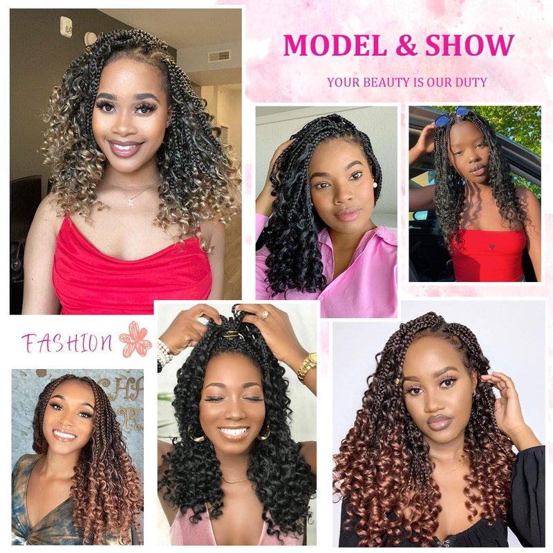 Wodun Goddess Box Braids Crochet Hair 10 Inch, Box-Braids Crochet-Hair For Black Women Pre Looped Bohemian Box Braiding with Curly Ends(10inch,8 Packs, Tgrey)