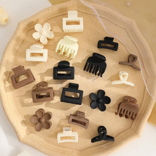 Drnytunk 18Pcs Medium Hair Clips for Women Girls - Matte Love, Triangle, Ribbon and Semicircle Styles for Thin/Thick Hair, Cute Nonslip Accessories (White, Brown, Black)