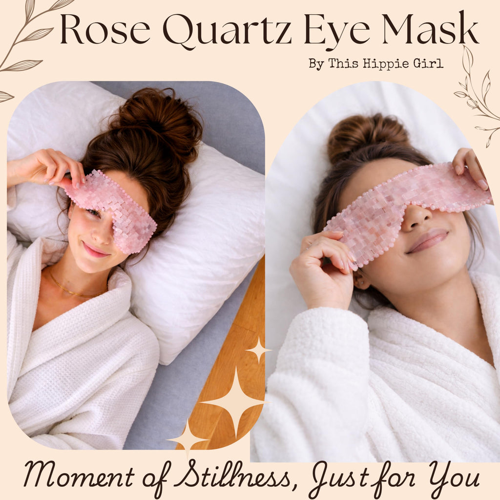 Boho Aromatic This Hippie Girl Rose Quartz Eye Mask, Handcrafted Crystal Cut, Depuff for Puffy Eyes, Relieve Stress, Cold-to-the-Touch Weighted for Comfort, Facial Mask for Relaxation and Meditation