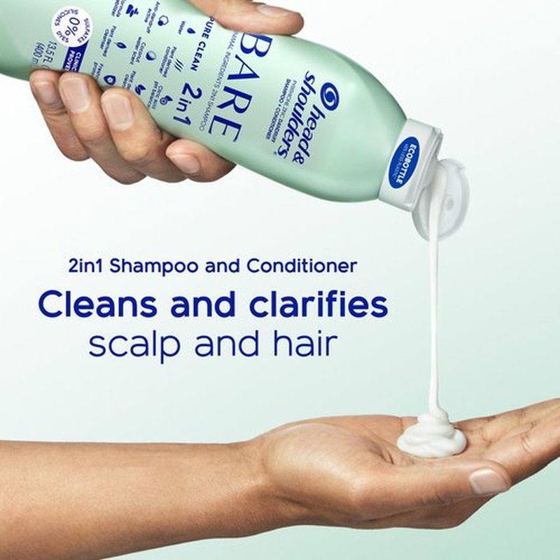 Head & Shoulders Anti-Dandruff Shampoo and Conditioner, BARE Pure Clean 2-in-1 Twin Pack, 1% Pyrithione Zinc, Scalp Care, Sulfate-Free, Silicone-Free, 13.5 fl oz Each