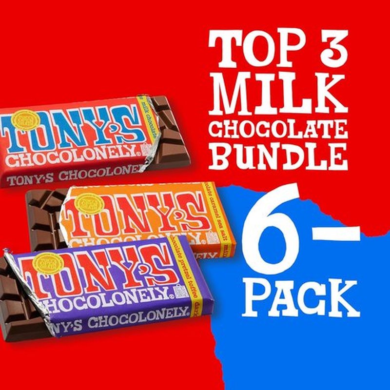 Tony's Chocolonely Milk Chocolate Bundle - Fairtrade & B Corp Certified, No Artificial Flavoring - 6 Bars, 6.35 Oz