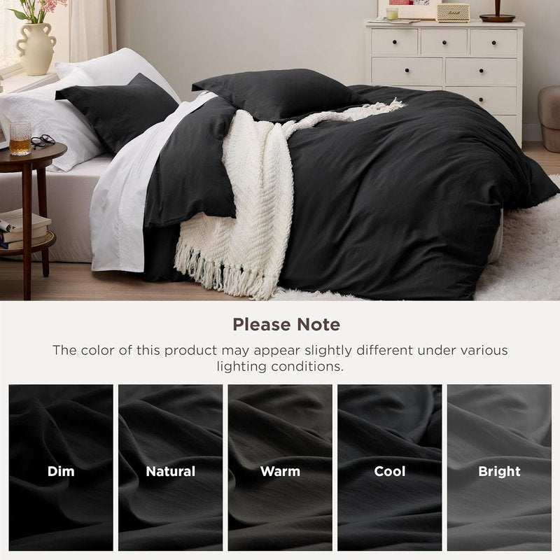 Bedsure Black Duvet Cover Set - Soft Cotton-Like Polyester, Full Size 3-Piece Bedding Set, 80x90 Inches