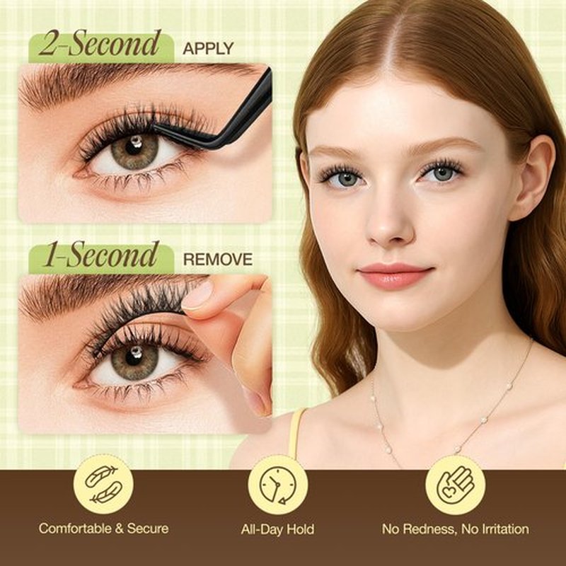 LASHVIEW Self Adhesive Eyelashes Natural Look Press On Lashes No Glue Need Eyelashes Reusable Cat Eye Wispy Self-adhesive False Lashes with Replacement Strips 5 Pairs(CV122)