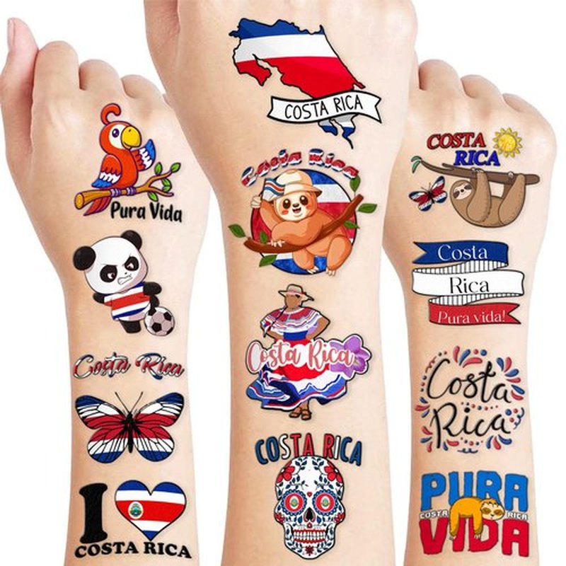 100PCS Costa Rica Pura Vida Temporary Tattoos Birthday Party Decorations Favors Supplies Summer Tropical Beach Tattoo Stickers Gifts For Kids Boys Girls School Rewards Prizes Carnival
