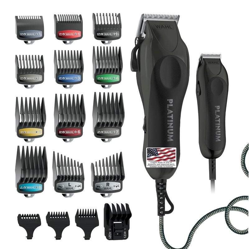 Wahl USA Pro Series Platinum Corded Clipper & Trimmer - Home Haircutting with Color-Coded Combs | Model 79804-100