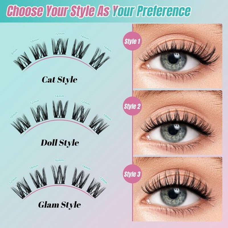 Lash Clusters Kit 144pcs Wispy Eyelash Extensions Kit 3 Styles Eyelash Clusters Individual Lashes Extension Kit with Lash Bond and Seal, Remover, Lash Tweezers DIY at Home(SMH,C-Mix8-16mm Kit)