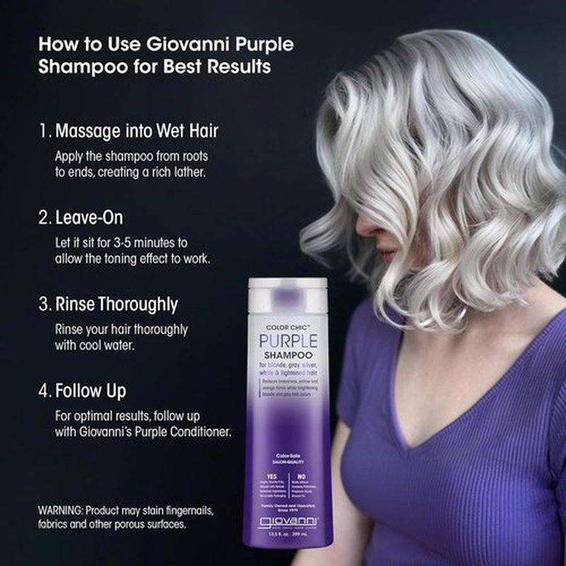 Giovanni Color Chic Purple Shampoo - Reduces Brass & Yellow Tones, Adds Shine | Vegan & Sulfate-Free - 13.5 fl oz